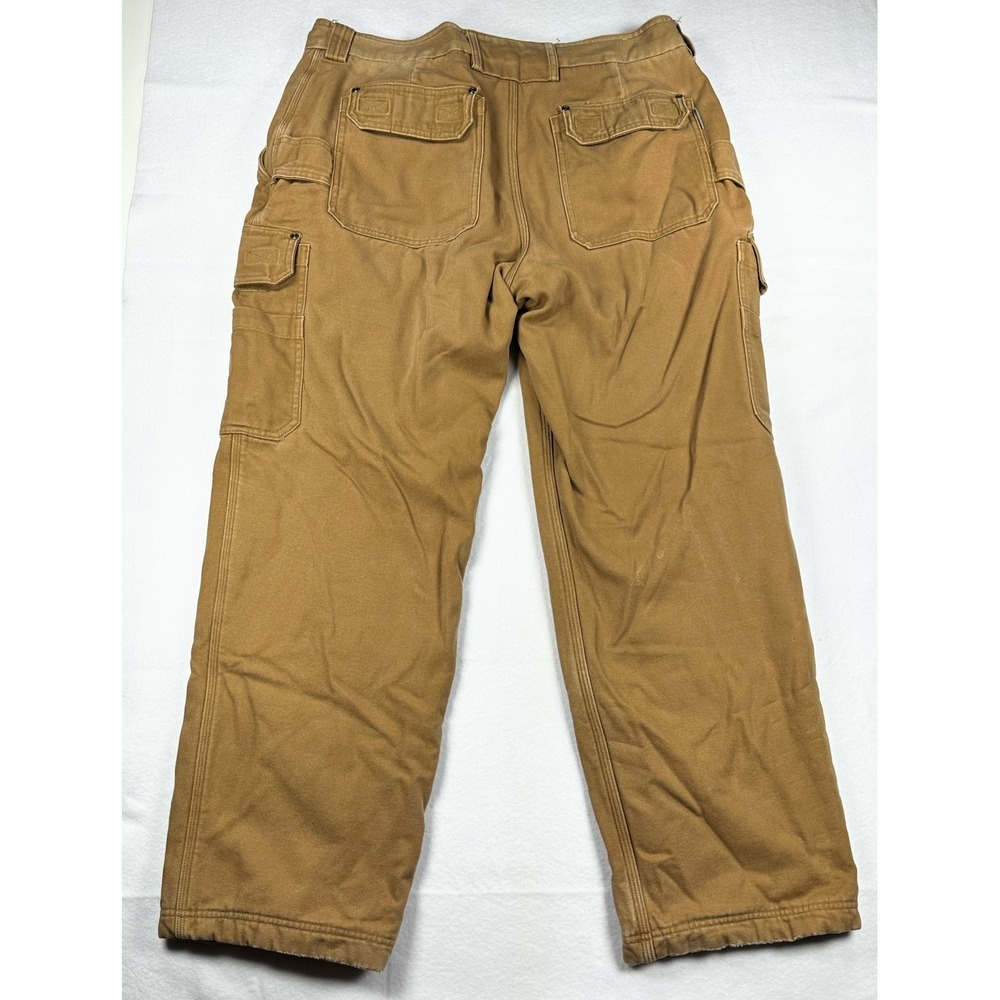 Duluth Trading Co Fleece Lined Tan Relaxed Fit Cargo Work Pants Brown Mens 38x32 - Picture 2 of 16